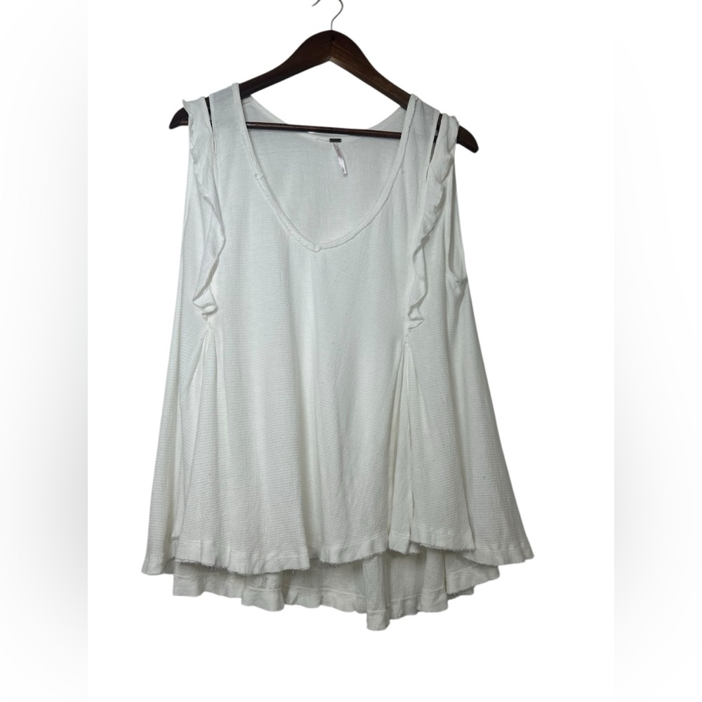 Free People Smll Bondi Ruffle Ivory Waffle Knit Tank Top Oversized Boho Festival